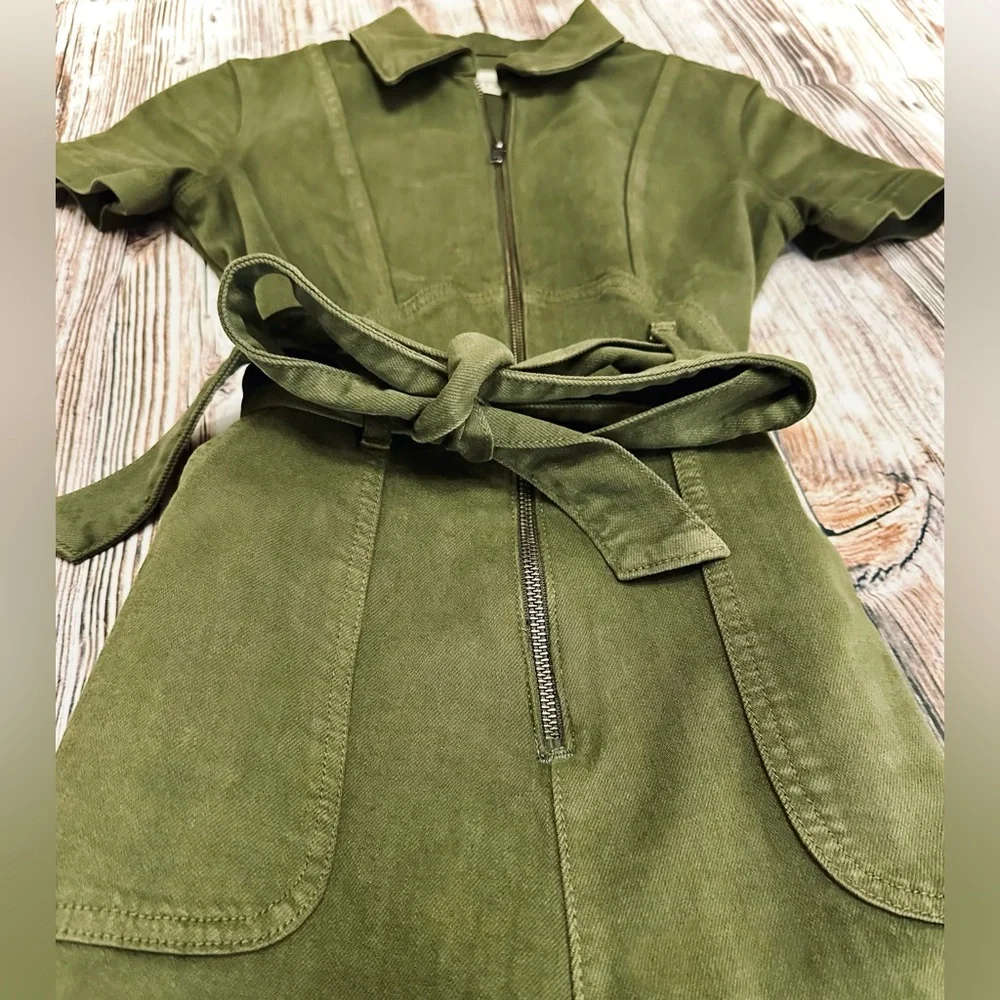 ALICE + OLIVIA || Wide-Leg Belted Denim Jumpsuit in Army Green - SZ 24 ✨NWT✨ - Picture 9 of 13